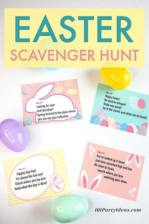 Easter Scavenger Hunt Clues | 12 Printable Clue Cards – 101 Party Ideas
